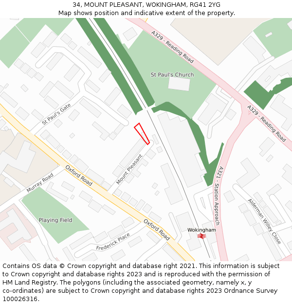 34, MOUNT PLEASANT, WOKINGHAM, RG41 2YG: Location map and indicative extent of plot