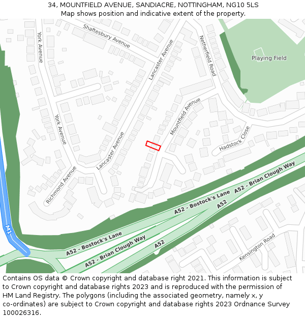 34, MOUNTFIELD AVENUE, SANDIACRE, NOTTINGHAM, NG10 5LS: Location map and indicative extent of plot