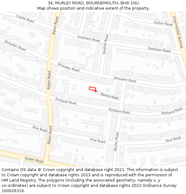 34, MURLEY ROAD, BOURNEMOUTH, BH9 1NU: Location map and indicative extent of plot