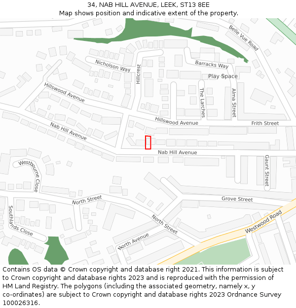 34, NAB HILL AVENUE, LEEK, ST13 8EE: Location map and indicative extent of plot