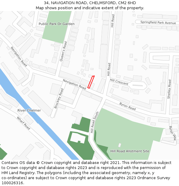 34, NAVIGATION ROAD, CHELMSFORD, CM2 6HD: Location map and indicative extent of plot