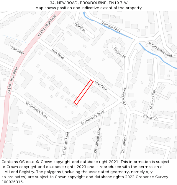 34, NEW ROAD, BROXBOURNE, EN10 7LW: Location map and indicative extent of plot