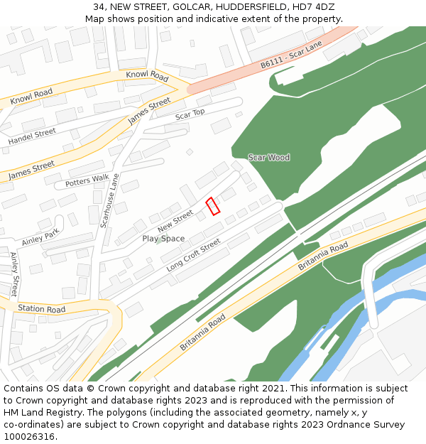 34, NEW STREET, GOLCAR, HUDDERSFIELD, HD7 4DZ: Location map and indicative extent of plot