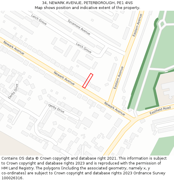 34, NEWARK AVENUE, PETERBOROUGH, PE1 4NS: Location map and indicative extent of plot