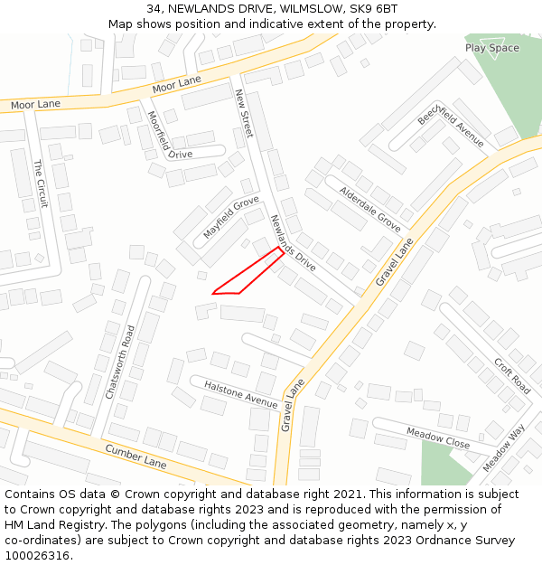 34, NEWLANDS DRIVE, WILMSLOW, SK9 6BT: Location map and indicative extent of plot