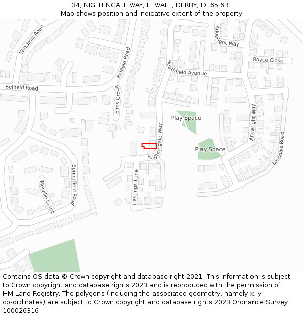 34, NIGHTINGALE WAY, ETWALL, DERBY, DE65 6RT: Location map and indicative extent of plot