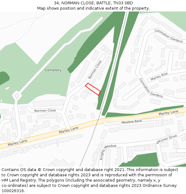 34, NORMAN CLOSE, BATTLE, TN33 0BD: Location map and indicative extent of plot