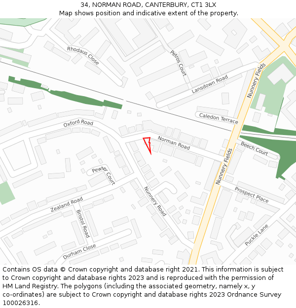 34, NORMAN ROAD, CANTERBURY, CT1 3LX: Location map and indicative extent of plot