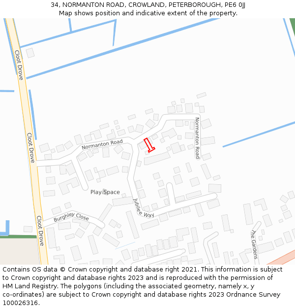 34, NORMANTON ROAD, CROWLAND, PETERBOROUGH, PE6 0JJ: Location map and indicative extent of plot