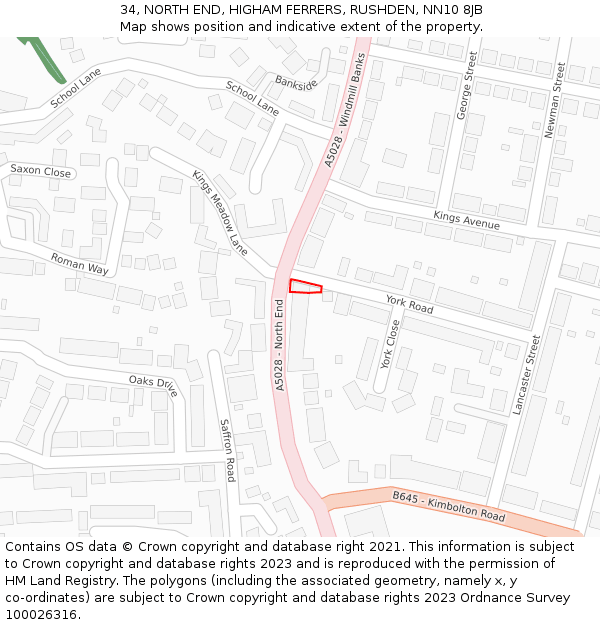 34, NORTH END, HIGHAM FERRERS, RUSHDEN, NN10 8JB: Location map and indicative extent of plot
