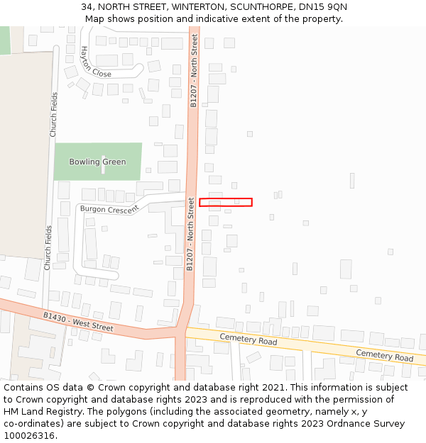 34, NORTH STREET, WINTERTON, SCUNTHORPE, DN15 9QN: Location map and indicative extent of plot