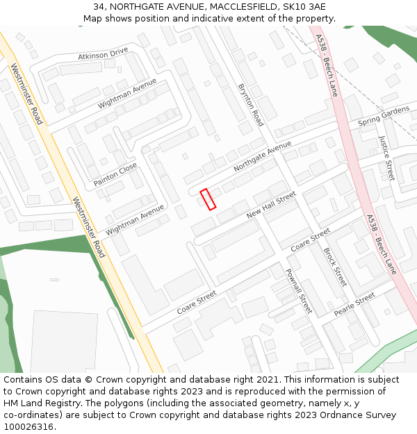 34, NORTHGATE AVENUE, MACCLESFIELD, SK10 3AE: Location map and indicative extent of plot
