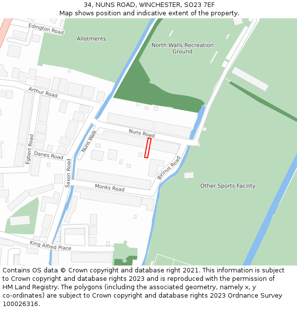 34, NUNS ROAD, WINCHESTER, SO23 7EF: Location map and indicative extent of plot