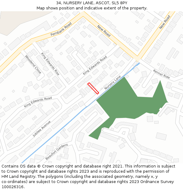 34, NURSERY LANE, ASCOT, SL5 8PY: Location map and indicative extent of plot