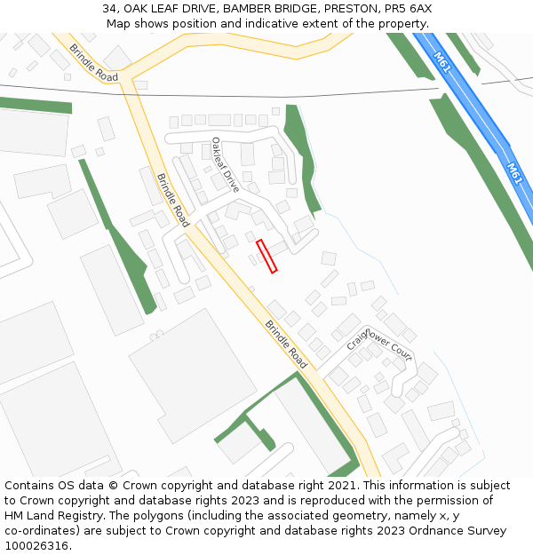 34, OAK LEAF DRIVE, BAMBER BRIDGE, PRESTON, PR5 6AX: Location map and indicative extent of plot