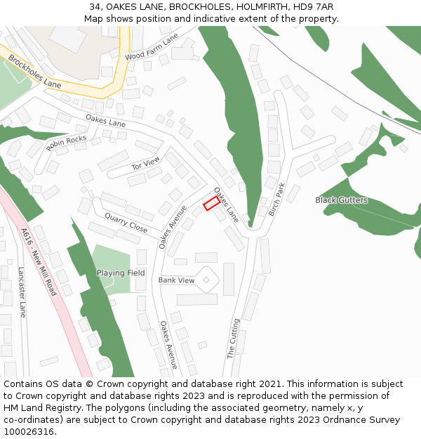34, OAKES LANE, BROCKHOLES, HOLMFIRTH, HD9 7AR: Location map and indicative extent of plot