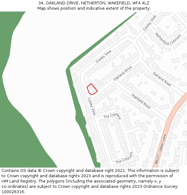34, OAKLAND DRIVE, NETHERTON, WAKEFIELD, WF4 4LZ: Location map and indicative extent of plot