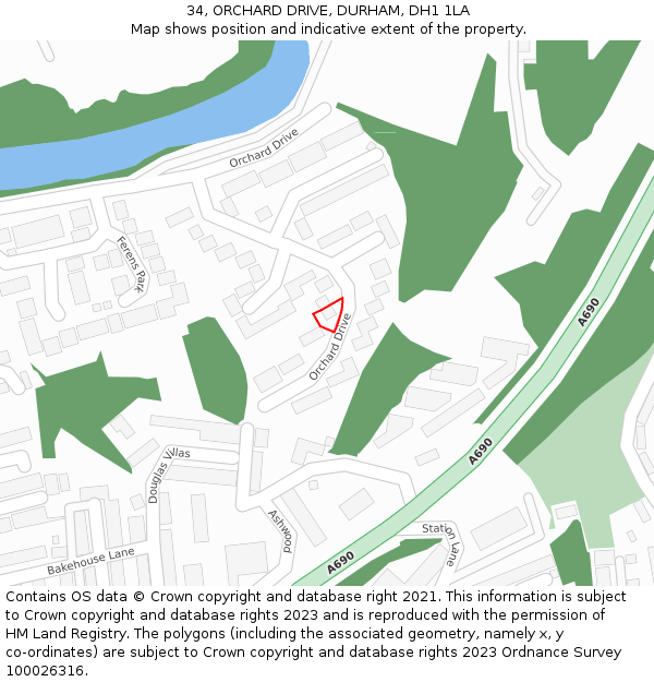 34, ORCHARD DRIVE, DURHAM, DH1 1LA: Location map and indicative extent of plot