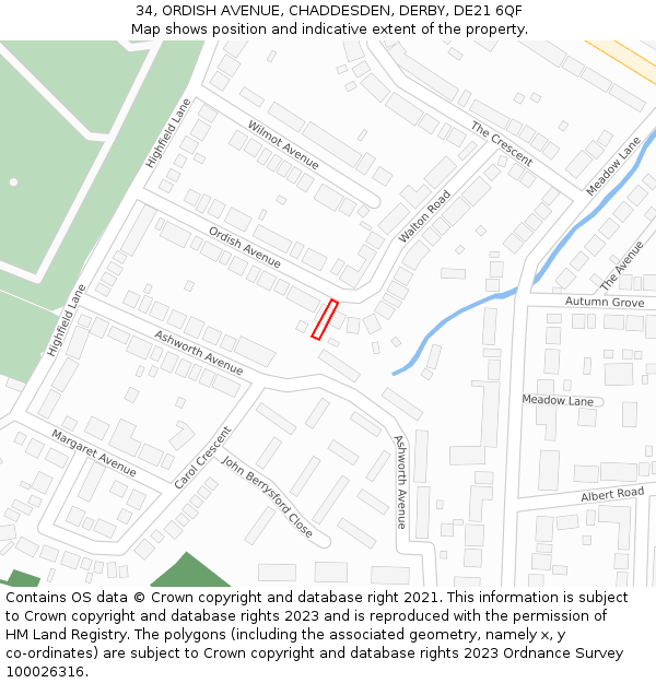 34, ORDISH AVENUE, CHADDESDEN, DERBY, DE21 6QF: Location map and indicative extent of plot
