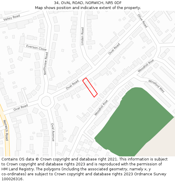 34, OVAL ROAD, NORWICH, NR5 0DF: Location map and indicative extent of plot