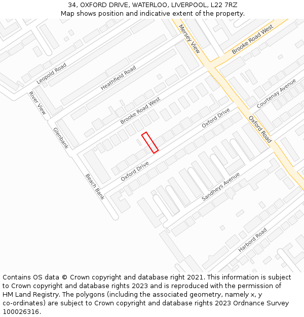 34, OXFORD DRIVE, WATERLOO, LIVERPOOL, L22 7RZ: Location map and indicative extent of plot