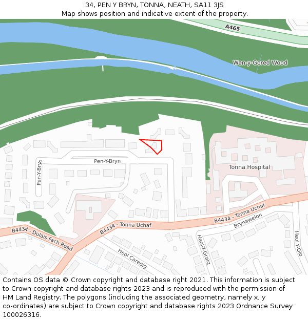 34, PEN Y BRYN, TONNA, NEATH, SA11 3JS: Location map and indicative extent of plot