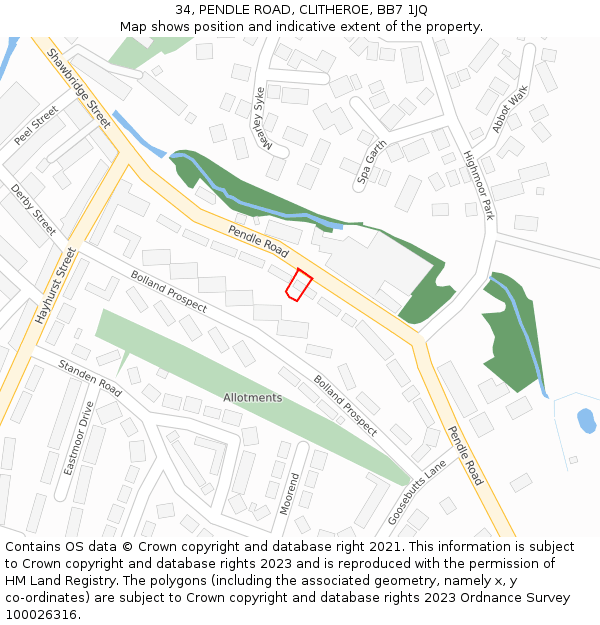 34, PENDLE ROAD, CLITHEROE, BB7 1JQ: Location map and indicative extent of plot