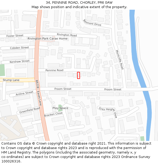 34, PENNINE ROAD, CHORLEY, PR6 0AW: Location map and indicative extent of plot