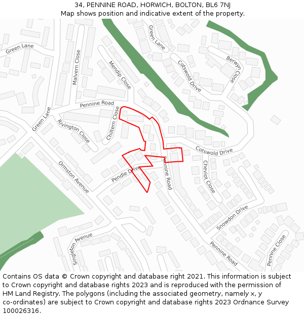 34, PENNINE ROAD, HORWICH, BOLTON, BL6 7NJ: Location map and indicative extent of plot