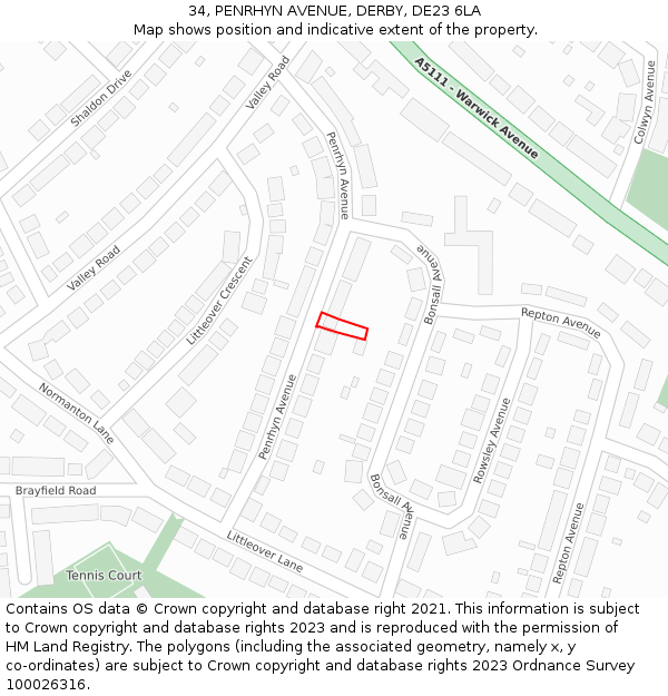 34, PENRHYN AVENUE, DERBY, DE23 6LA: Location map and indicative extent of plot