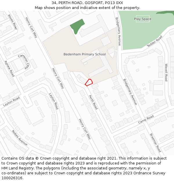 34, PERTH ROAD, GOSPORT, PO13 0XX: Location map and indicative extent of plot