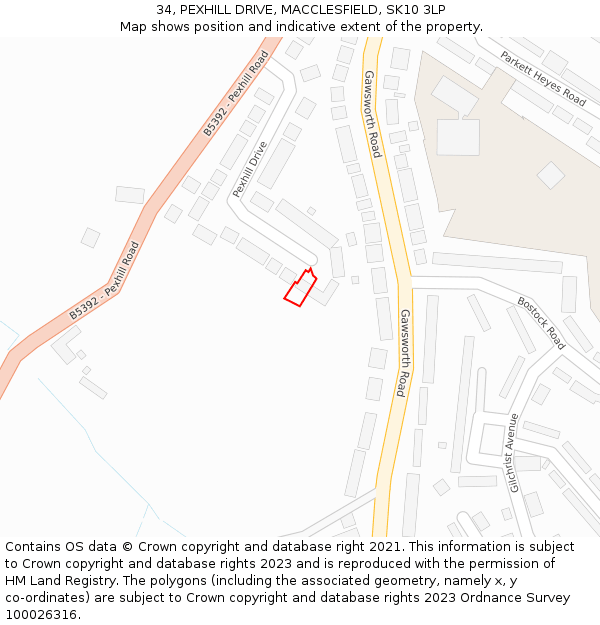 34, PEXHILL DRIVE, MACCLESFIELD, SK10 3LP: Location map and indicative extent of plot