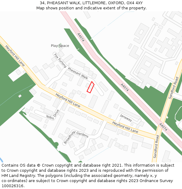 34, PHEASANT WALK, LITTLEMORE, OXFORD, OX4 4XY: Location map and indicative extent of plot