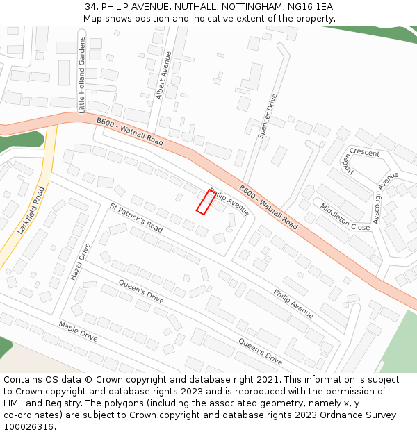 34, PHILIP AVENUE, NUTHALL, NOTTINGHAM, NG16 1EA: Location map and indicative extent of plot