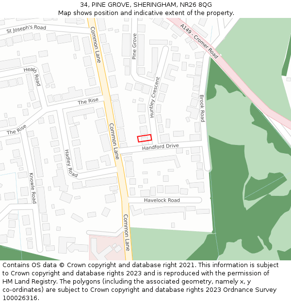 34, PINE GROVE, SHERINGHAM, NR26 8QG: Location map and indicative extent of plot