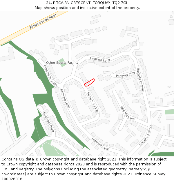 34, PITCAIRN CRESCENT, TORQUAY, TQ2 7GL: Location map and indicative extent of plot