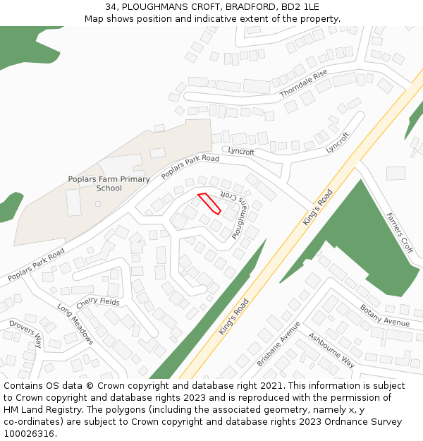 34, PLOUGHMANS CROFT, BRADFORD, BD2 1LE: Location map and indicative extent of plot