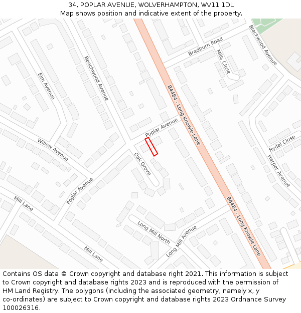 34, POPLAR AVENUE, WOLVERHAMPTON, WV11 1DL: Location map and indicative extent of plot