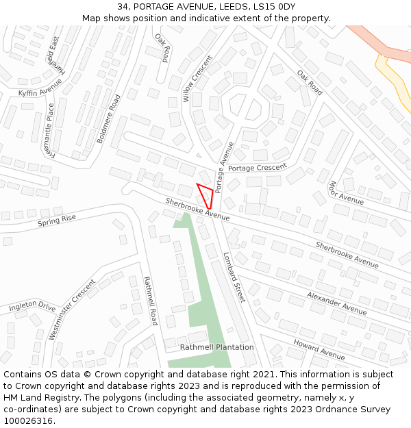 34, PORTAGE AVENUE, LEEDS, LS15 0DY: Location map and indicative extent of plot