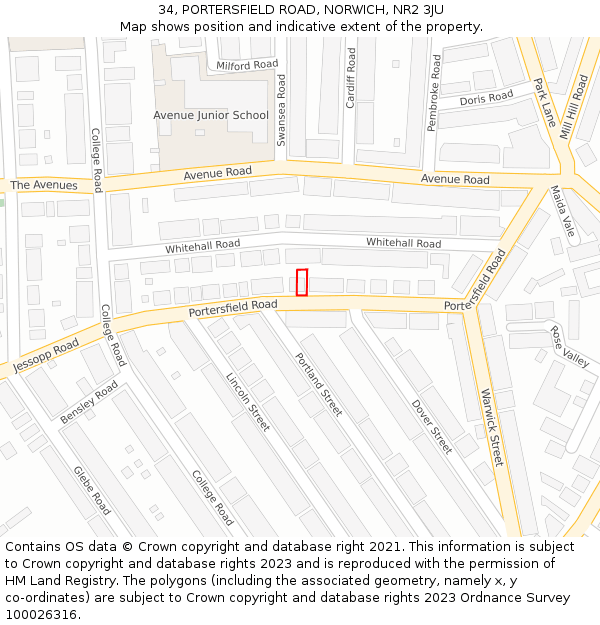 34, PORTERSFIELD ROAD, NORWICH, NR2 3JU: Location map and indicative extent of plot
