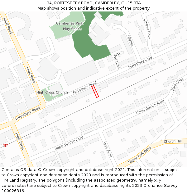 34, PORTESBERY ROAD, CAMBERLEY, GU15 3TA: Location map and indicative extent of plot