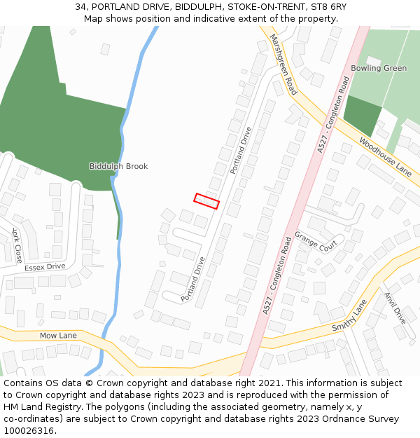 34, PORTLAND DRIVE, BIDDULPH, STOKE-ON-TRENT, ST8 6RY: Location map and indicative extent of plot