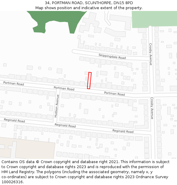 34, PORTMAN ROAD, SCUNTHORPE, DN15 8PD: Location map and indicative extent of plot