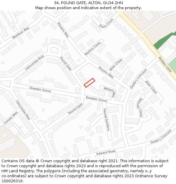 34, POUND GATE, ALTON, GU34 2HN: Location map and indicative extent of plot