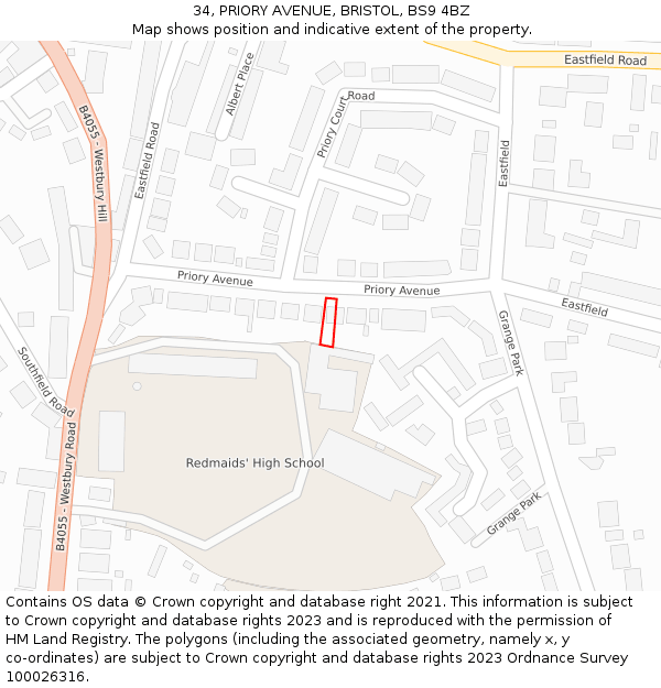 34, PRIORY AVENUE, BRISTOL, BS9 4BZ: Location map and indicative extent of plot