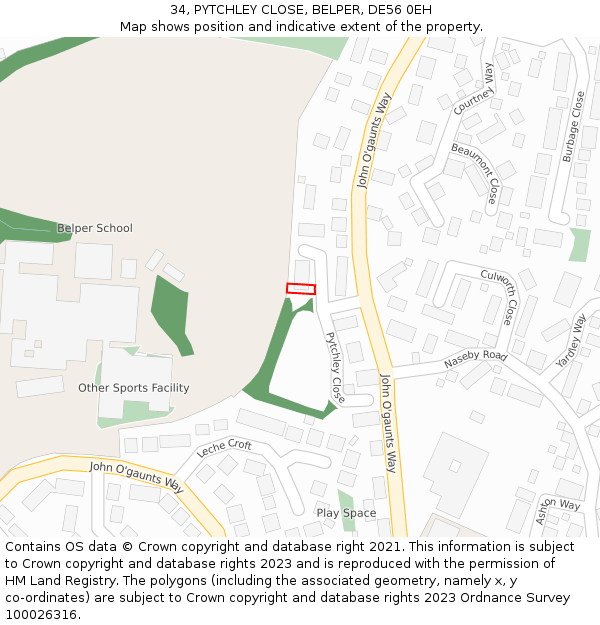 34, PYTCHLEY CLOSE, BELPER, DE56 0EH: Location map and indicative extent of plot
