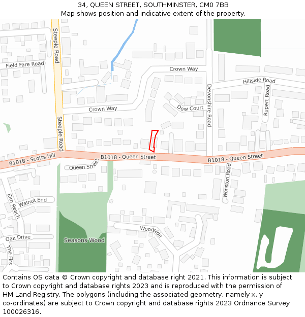 34, QUEEN STREET, SOUTHMINSTER, CM0 7BB: Location map and indicative extent of plot
