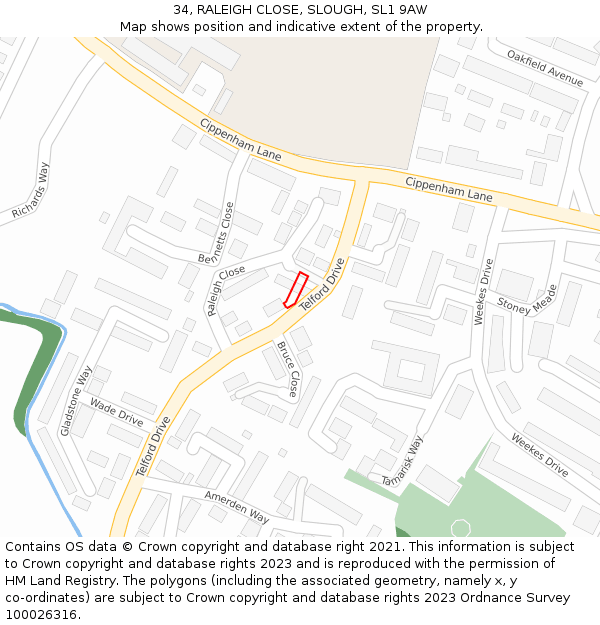 34, RALEIGH CLOSE, SLOUGH, SL1 9AW: Location map and indicative extent of plot