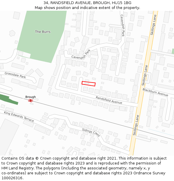 34, RANDSFIELD AVENUE, BROUGH, HU15 1BG: Location map and indicative extent of plot