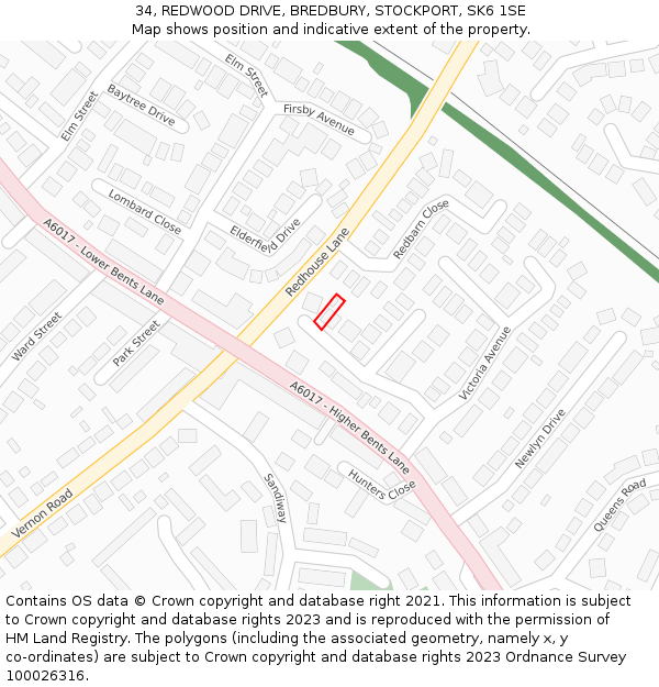 34, REDWOOD DRIVE, BREDBURY, STOCKPORT, SK6 1SE: Location map and indicative extent of plot